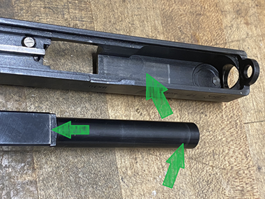 Slide barrel oil spots
